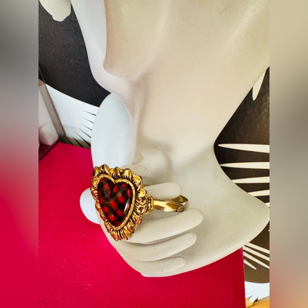 Authentic Betsey Johnson Red & Black Check Bangle Bracelet,